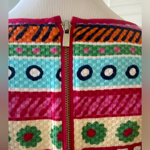 Talbots Flowers Stripes Sleeveless Pique Sheath Dress Size 4 Summer Pock… - Picture 2 of 11